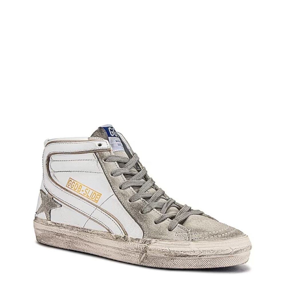 Golden Goose Slide High Top Sneaker in White and Ice Includes Duster Bag!
